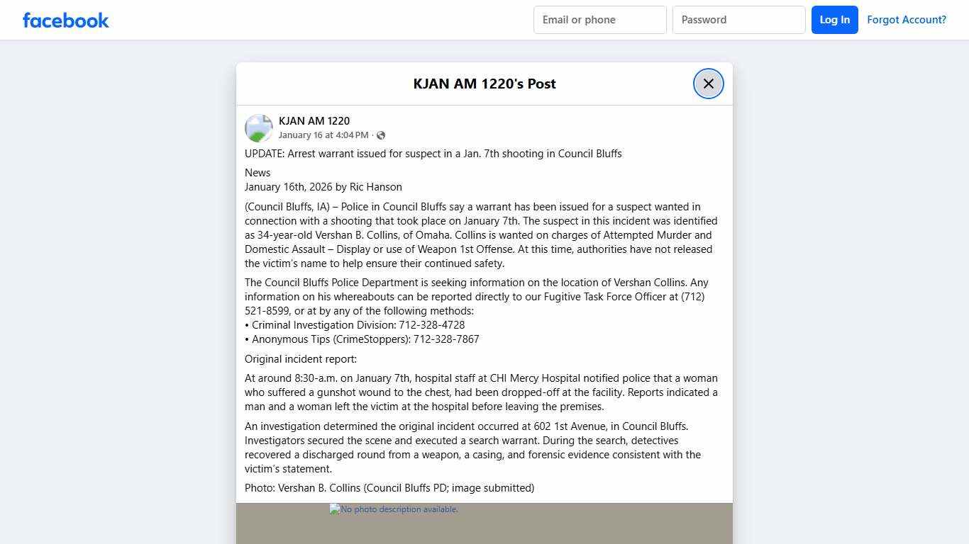 KJAN AM 1220 - UPDATE: Arrest warrant issued for suspect... Facebook